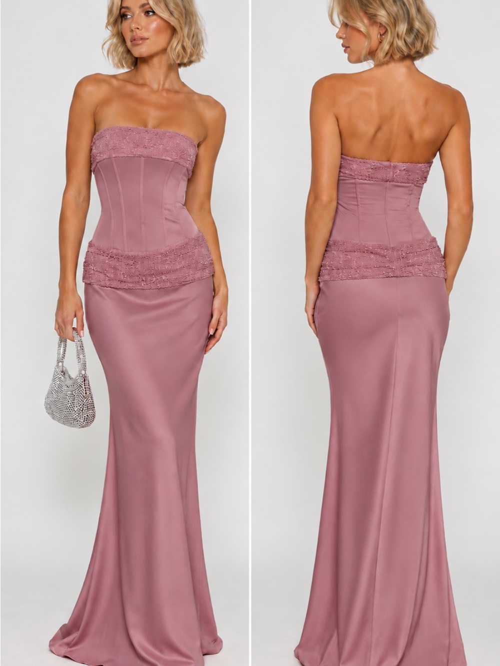 Princess Polly Strapless Lace-Trim Maxi Dress in Dusty Rose